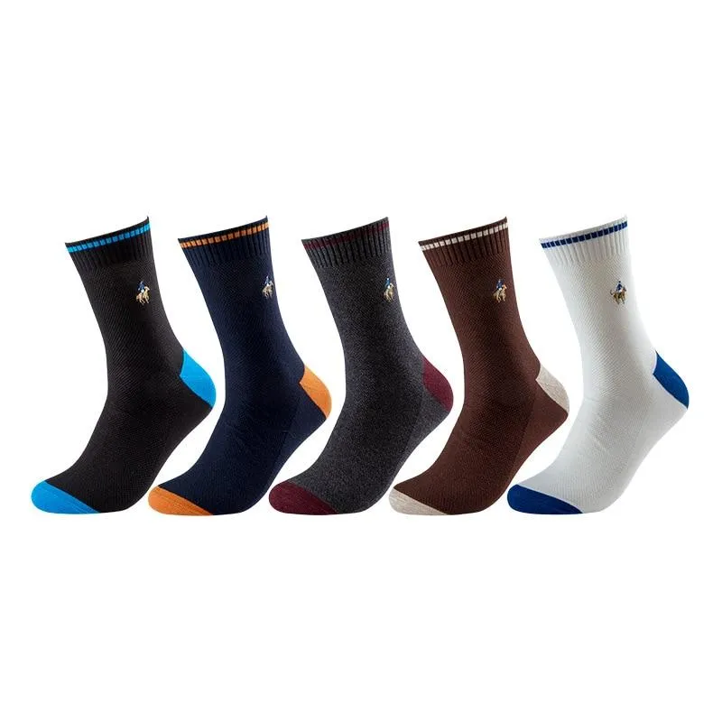 Men's 5 Pairs Lot Large Size Double-Needle Casual Crew Socks