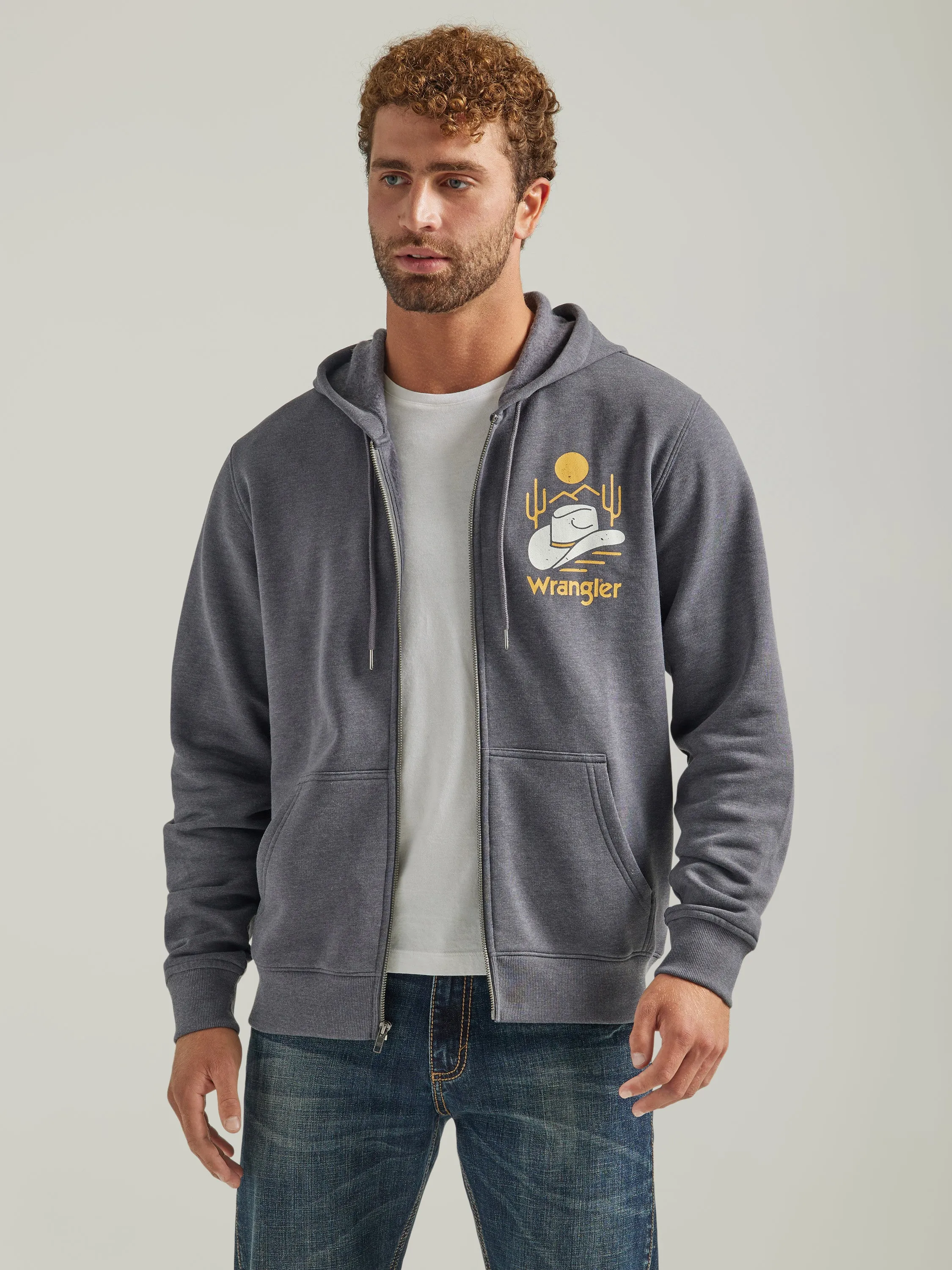 Wrangler Men's Charcoal Heather Logo Zip Hoodie