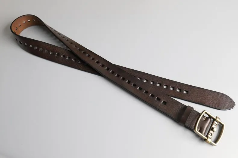 Men's Genuine Leather Belt with Copper Pin Buckle