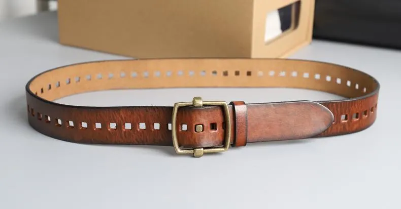 Men's Genuine Leather Belt with Copper Pin Buckle