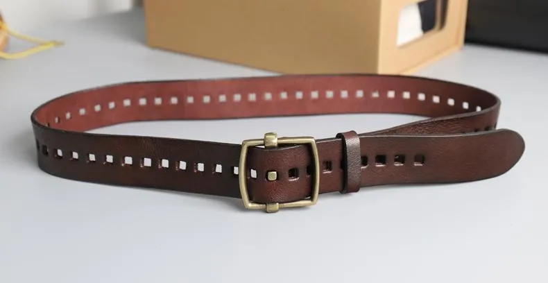 Men's Genuine Leather Belt with Copper Pin Buckle