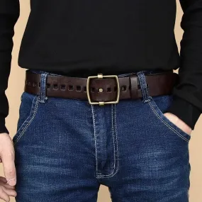 Men's Genuine Leather Belt with Copper Pin Buckle