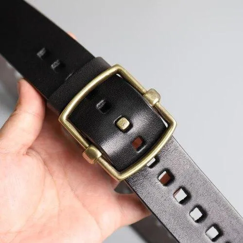 Men's Genuine Leather Belt with Copper Pin Buckle