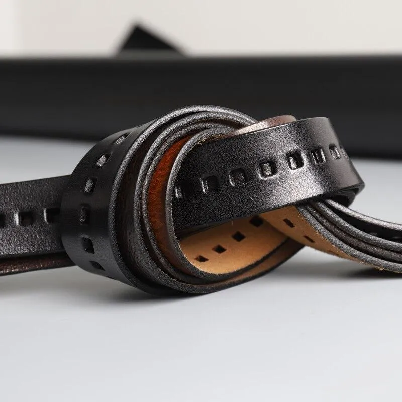 Men's Genuine Leather Belt with Copper Pin Buckle