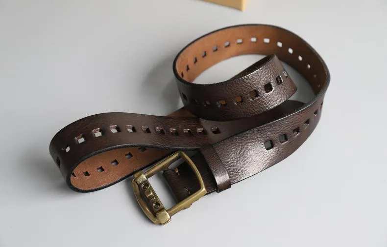 Men's Genuine Leather Belt with Copper Pin Buckle