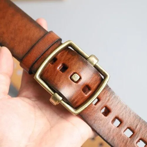 Men's Genuine Leather Belt with Copper Pin Buckle