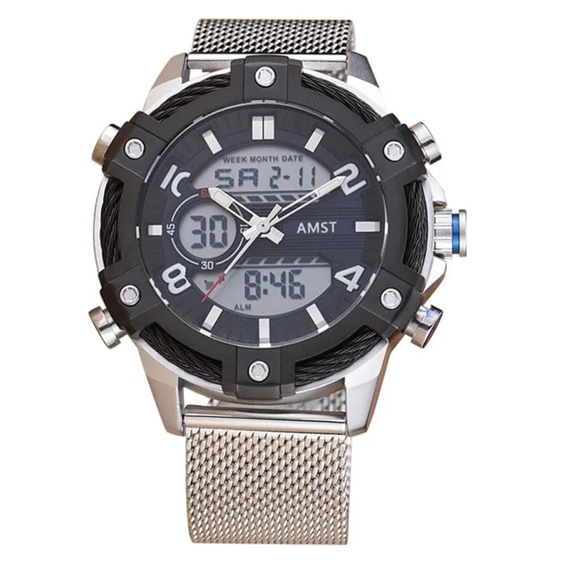 Men's Luxury Golden Digital LED Military Quartz Dual Display Watches