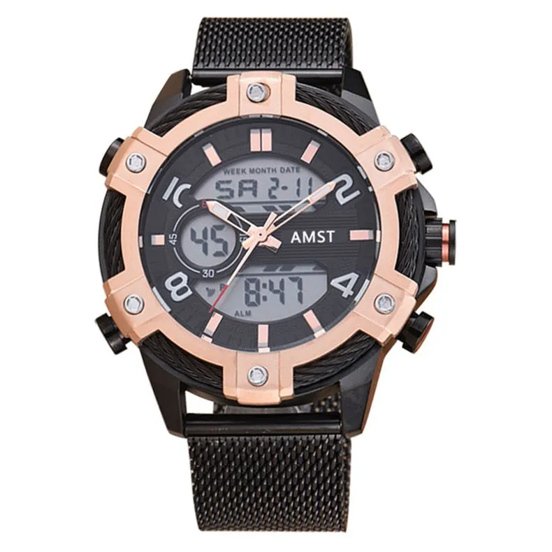 Men's Luxury Golden Digital LED Military Quartz Dual Display Watches