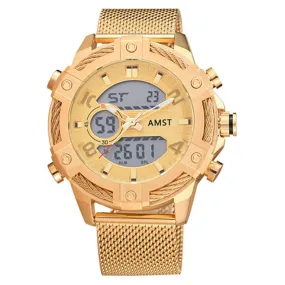 Men's Luxury Golden Digital LED Military Quartz Dual Display Watches