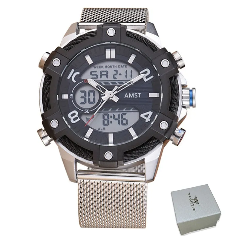 Men's Luxury Golden Digital LED Military Quartz Dual Display Watches