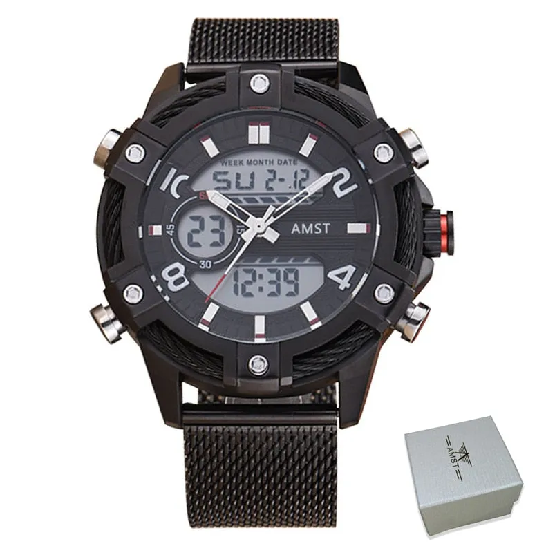 Men's Luxury Golden Digital LED Military Quartz Dual Display Watches