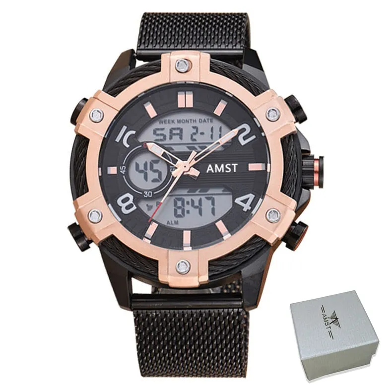 Men's Luxury Golden Digital LED Military Quartz Dual Display Watches