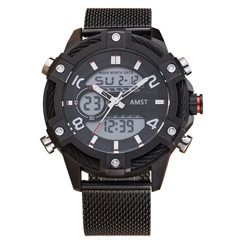 Men's Luxury Golden Digital LED Military Quartz Dual Display Watches