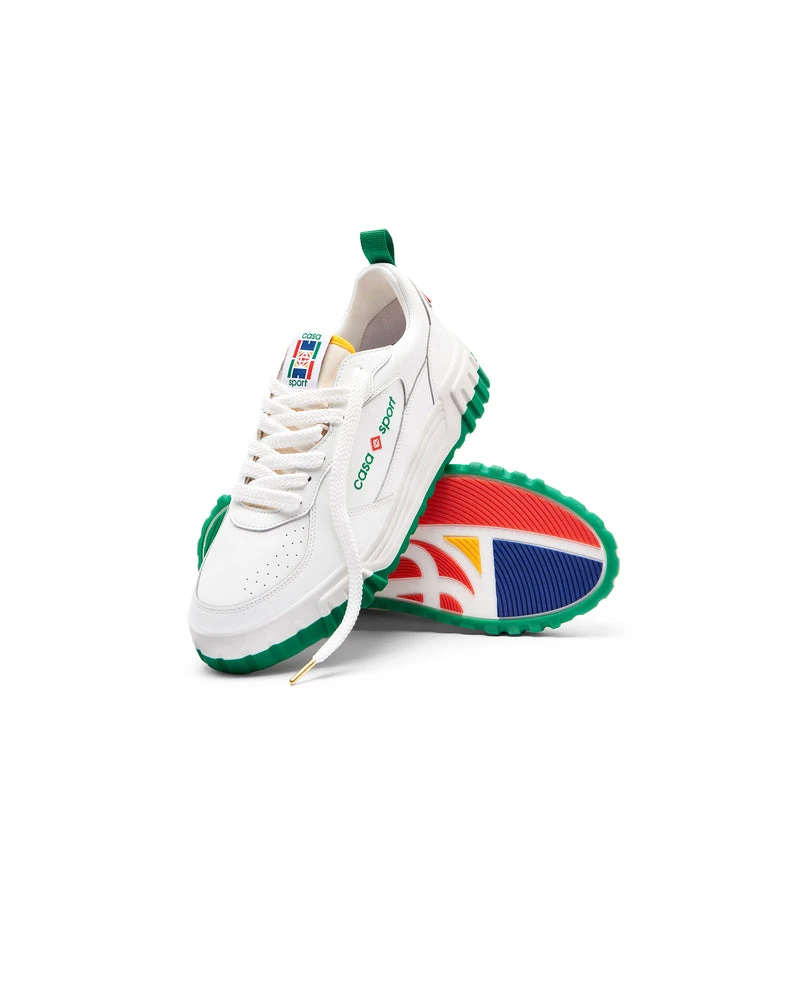 Men's White & Green Court Sneaker