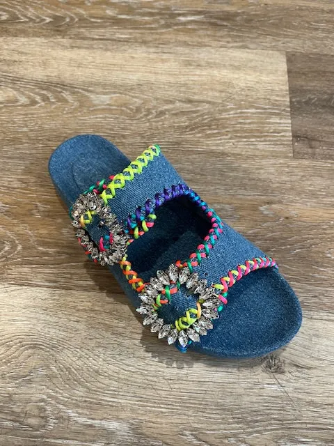 Multicolor Mystique Denim Crystal Sandals