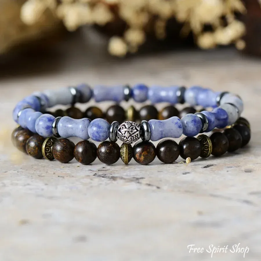 Natural Bronzite & Blue Aventurine Bead Bracelets