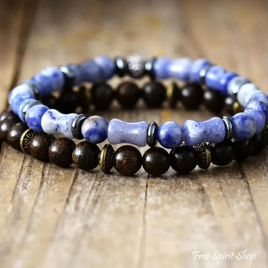 Natural Bronzite & Blue Aventurine Bead Bracelets