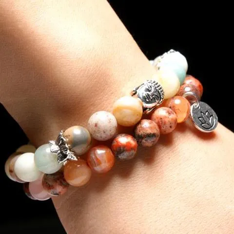 Natural Stone Yoga Mala Beads Buddha Lotus Charm Women Bracelets