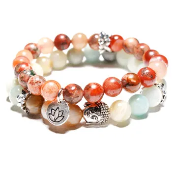 Natural Stone Yoga Mala Beads Buddha Lotus Charm Women Bracelets