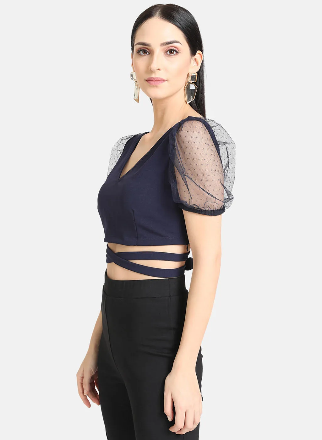 Net Sleeve Top with Belts