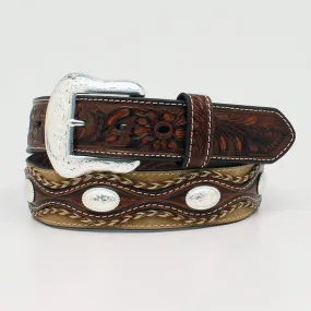 Nocona Belt with Embossed Oval Conchos Tabs for Men