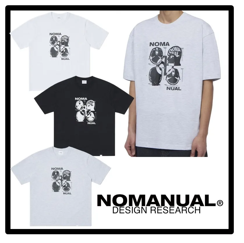 NOMANUAL Unisex Street Style Logo T-Shirts