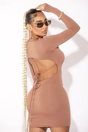 Sophisticated Nude Open Back Long Sleeve Dress