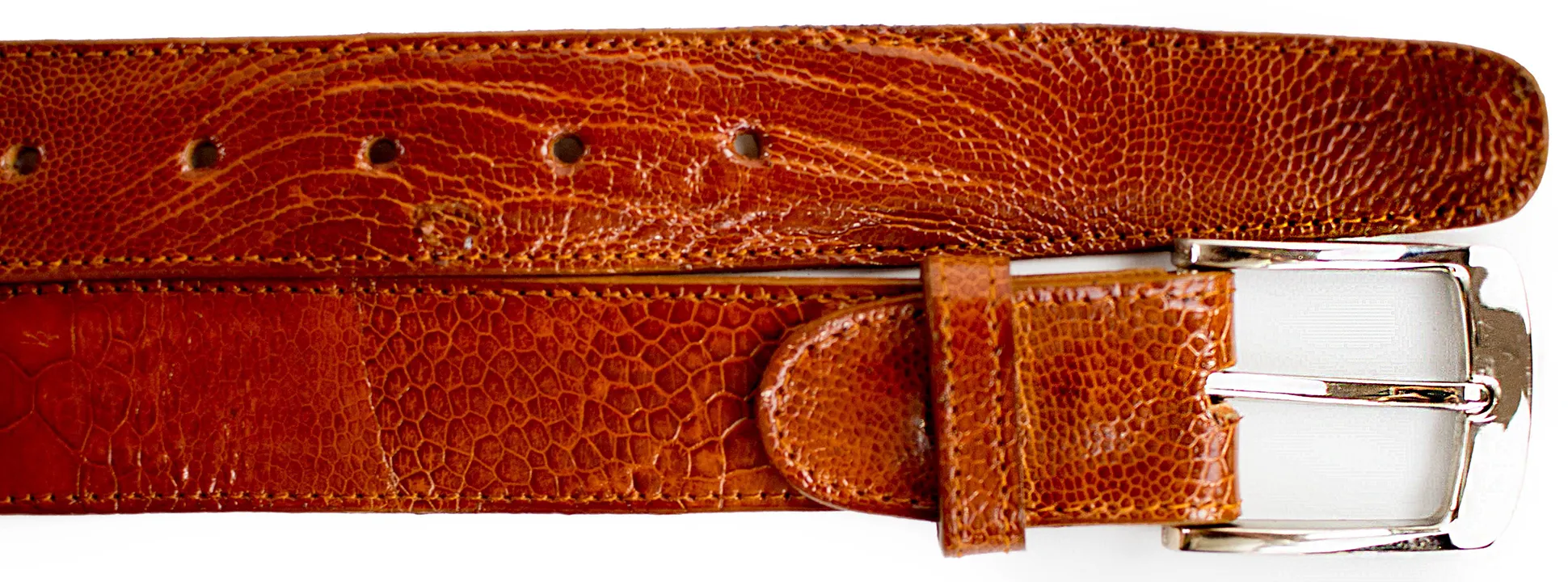 Unique Ostrich Leg Belt in Burned Amber