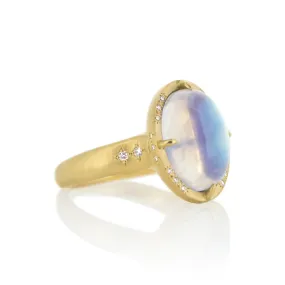 Oval Ring with Moonstone and Diamond