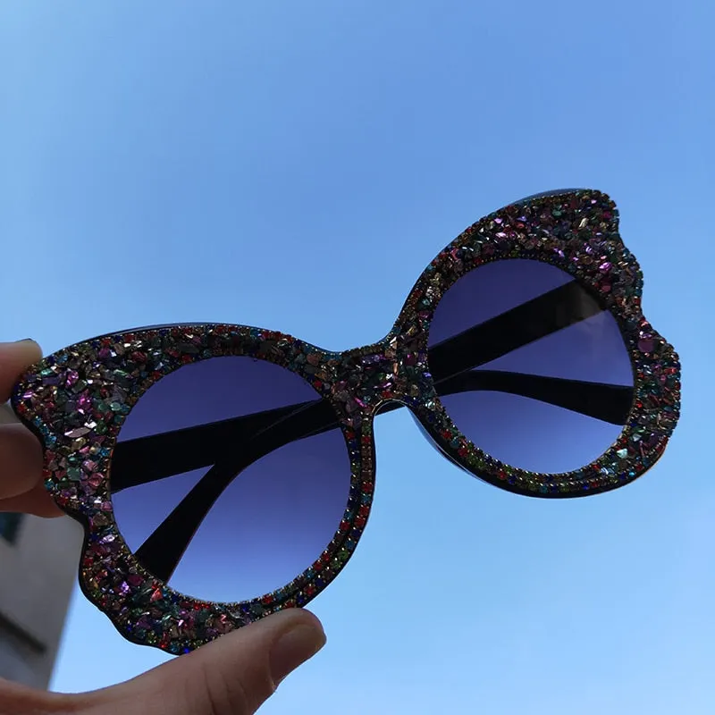 UV400 Butterfly Bling Crystal Diamond Stone Sunglasses