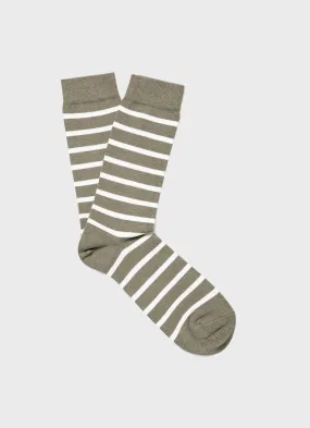 Cotton Socks for Men in Pale Khaki and Ecru Breton Stripe