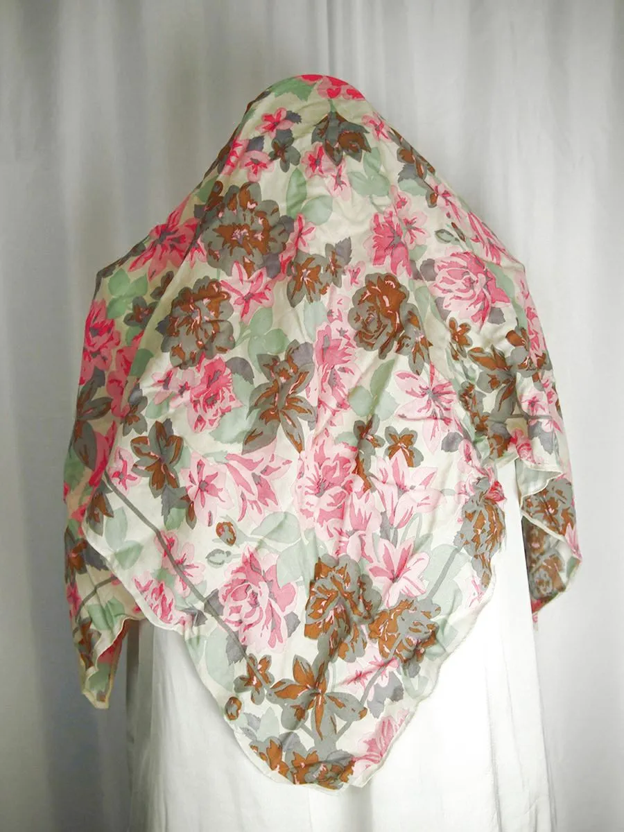 Vintage Pink & Gray Floral Scarf