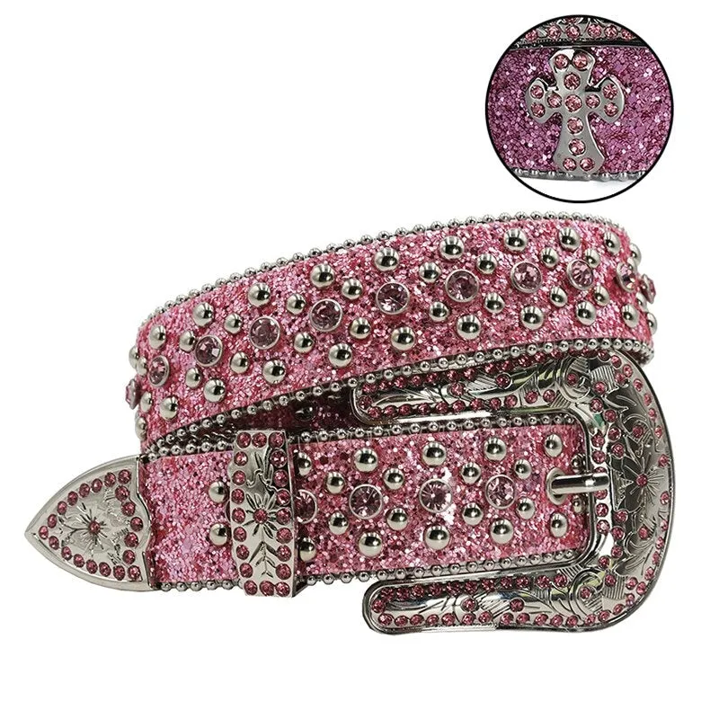 Pink Rhinestone Diamond Studded Belt