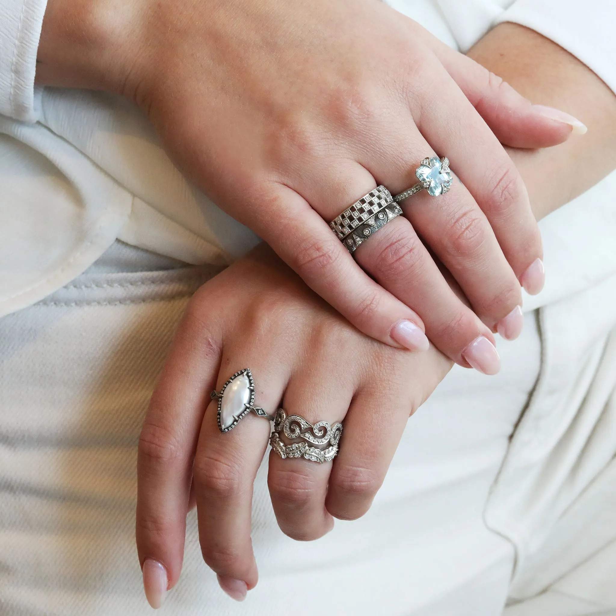 Platinum Pave Diamond Thorn Aquamarine Ring