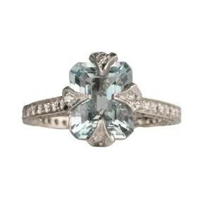 Platinum Pave Diamond Thorn Aquamarine Ring