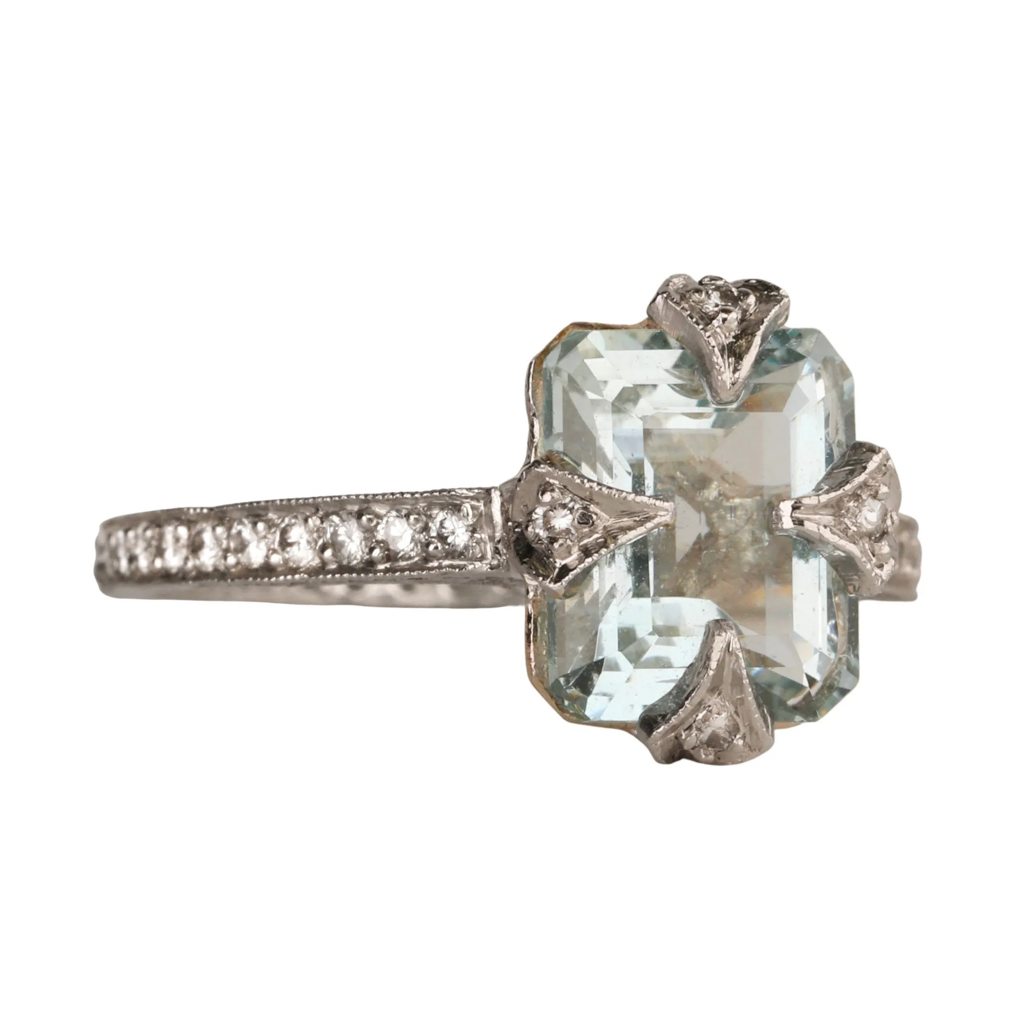 Platinum Pave Diamond Thorn Aquamarine Ring