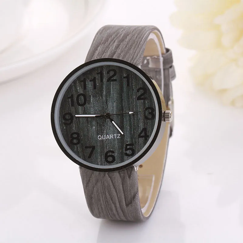 Promotional Gifts Simulation Wooden Relojes Women Men Watches Casual Clocks Wooden Color Leather Strap Watch Relogio