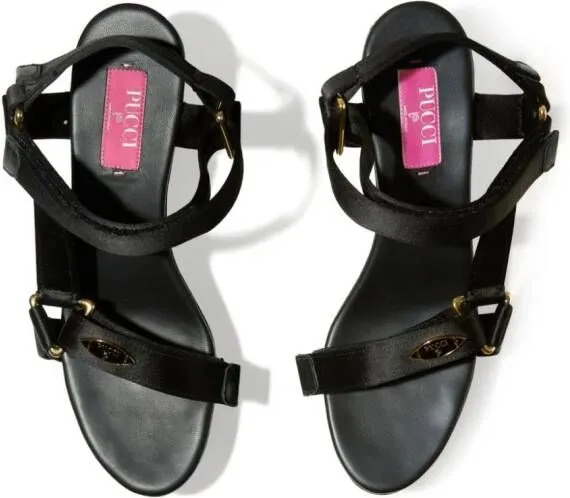 Black Wedge Sandals by PUCCI Crush Logo-Plaque