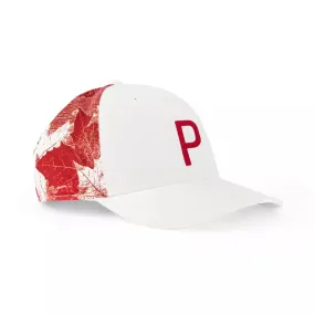 White Snapback Cap with Maple Print