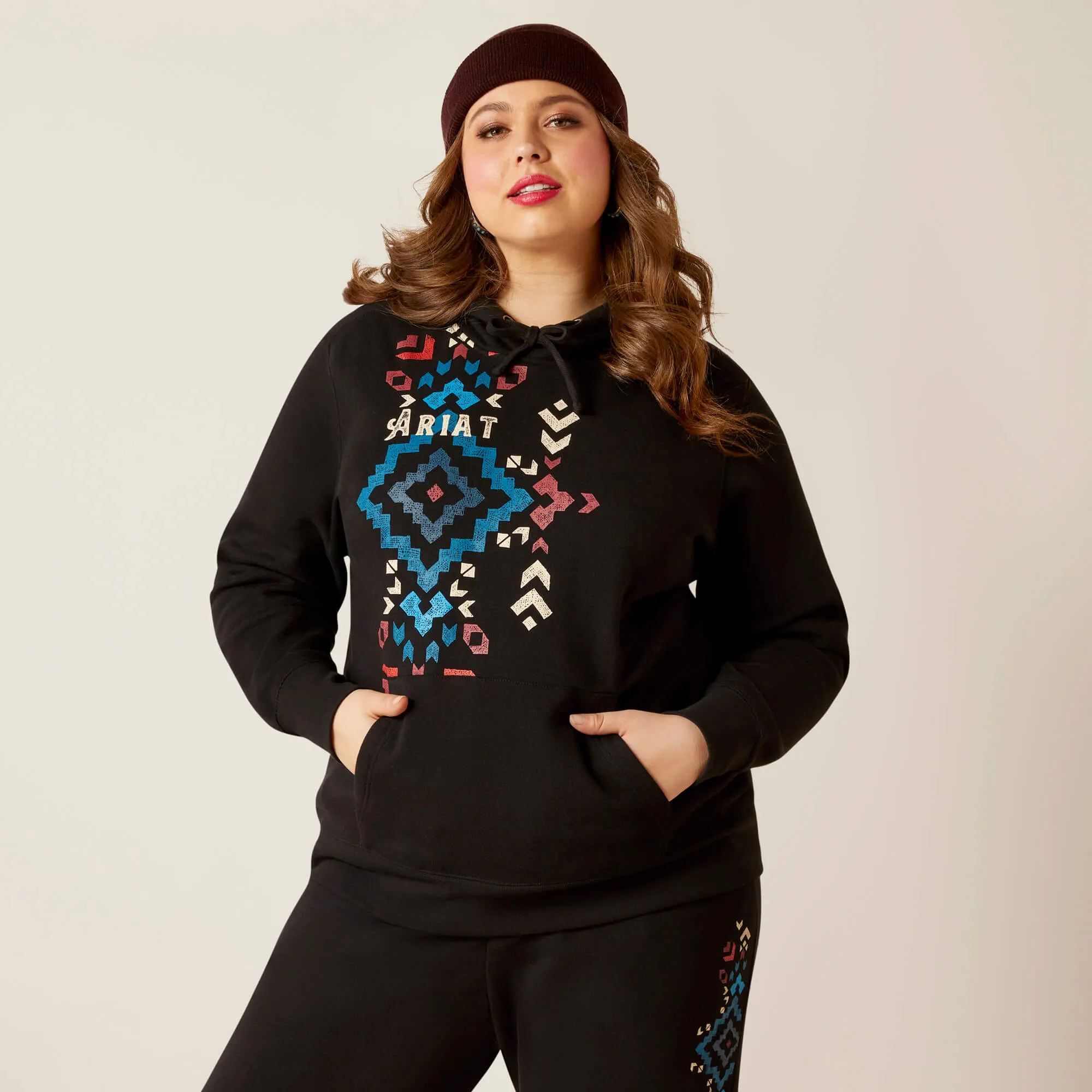 Women's Black Geo Print Hoodie