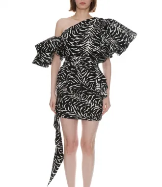 REDEMPTIONRUFFLED ZEBRA-PRINT DRESS