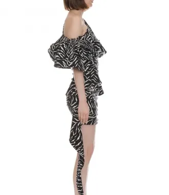 REDEMPTIONRUFFLED ZEBRA-PRINT DRESS