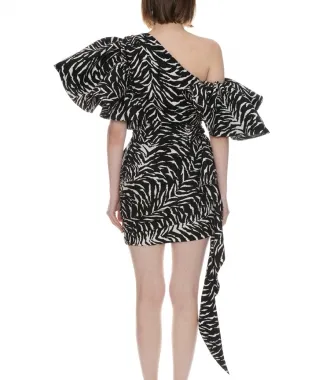 REDEMPTIONRUFFLED ZEBRA-PRINT DRESS