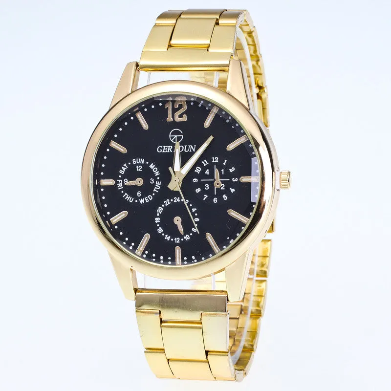 Gold Diamond Dial Analog Quartz Mens Wrist Watch