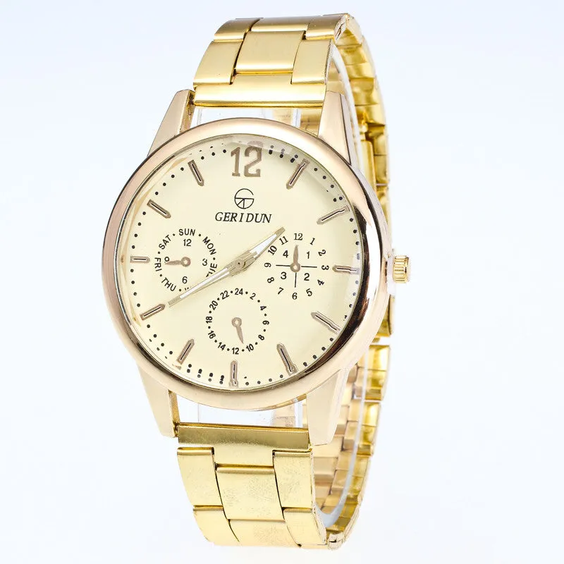 Gold Diamond Dial Analog Quartz Mens Wrist Watch