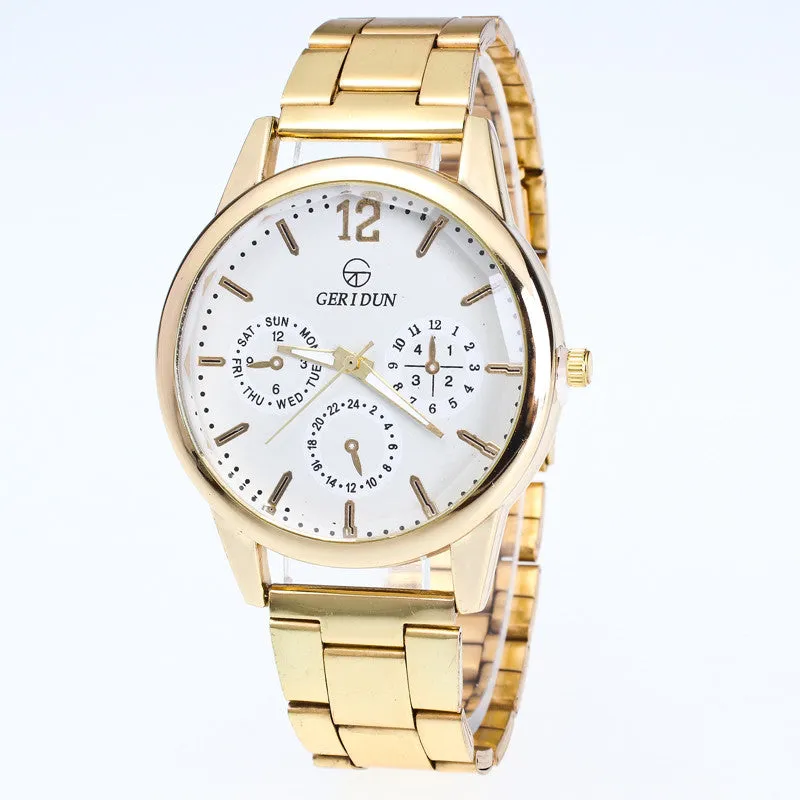 Gold Diamond Dial Analog Quartz Mens Wrist Watch