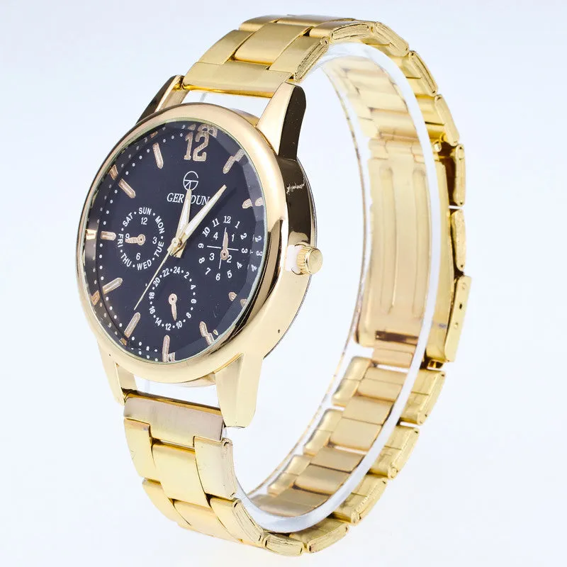 Gold Diamond Dial Analog Quartz Mens Wrist Watch