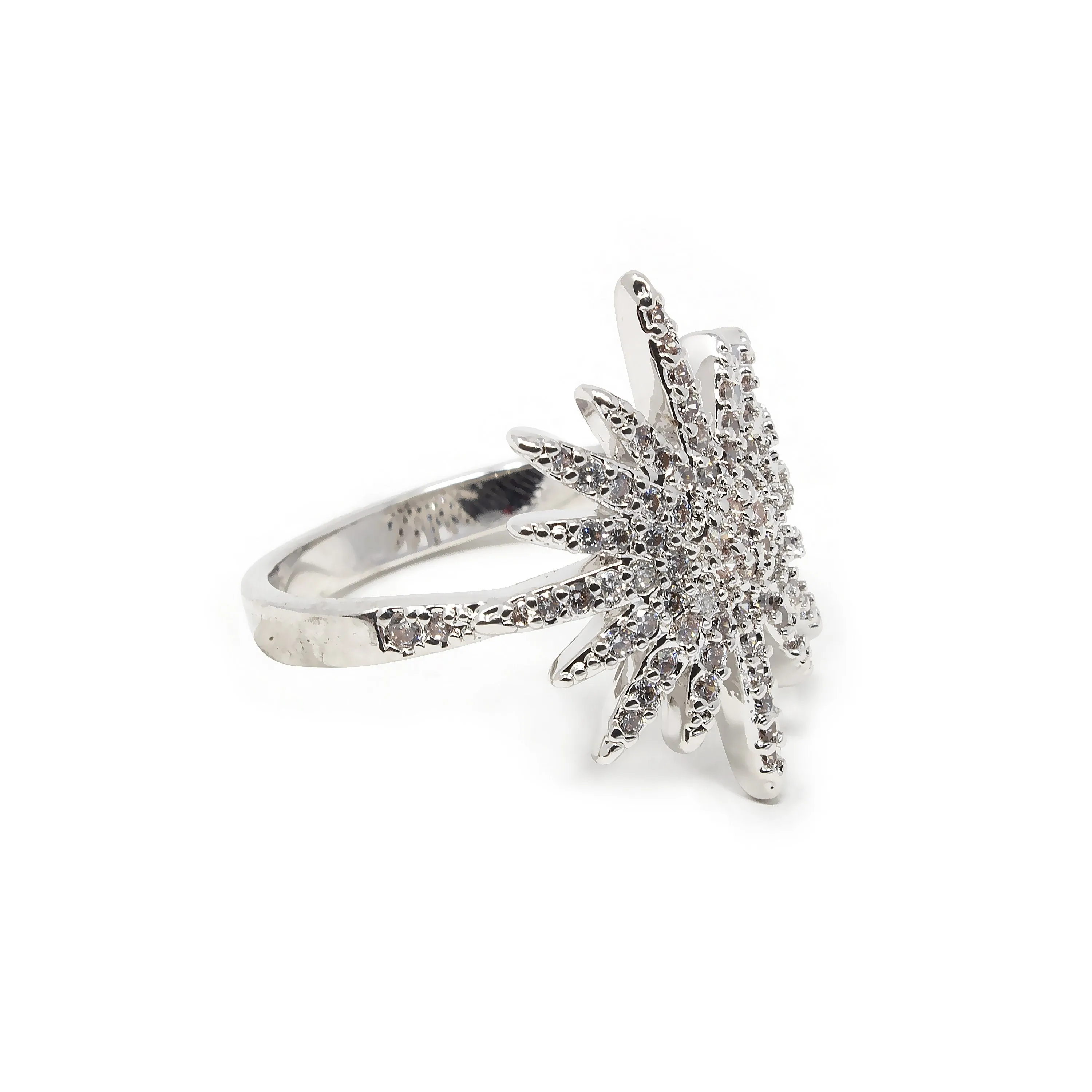 Rhodium Plated Bright Star Pave Ring