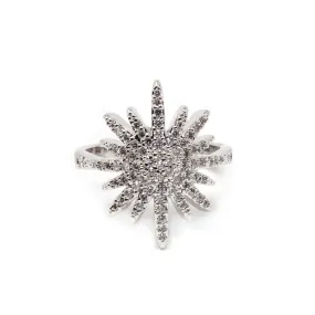 Rhodium Plated Bright Star Pave Ring