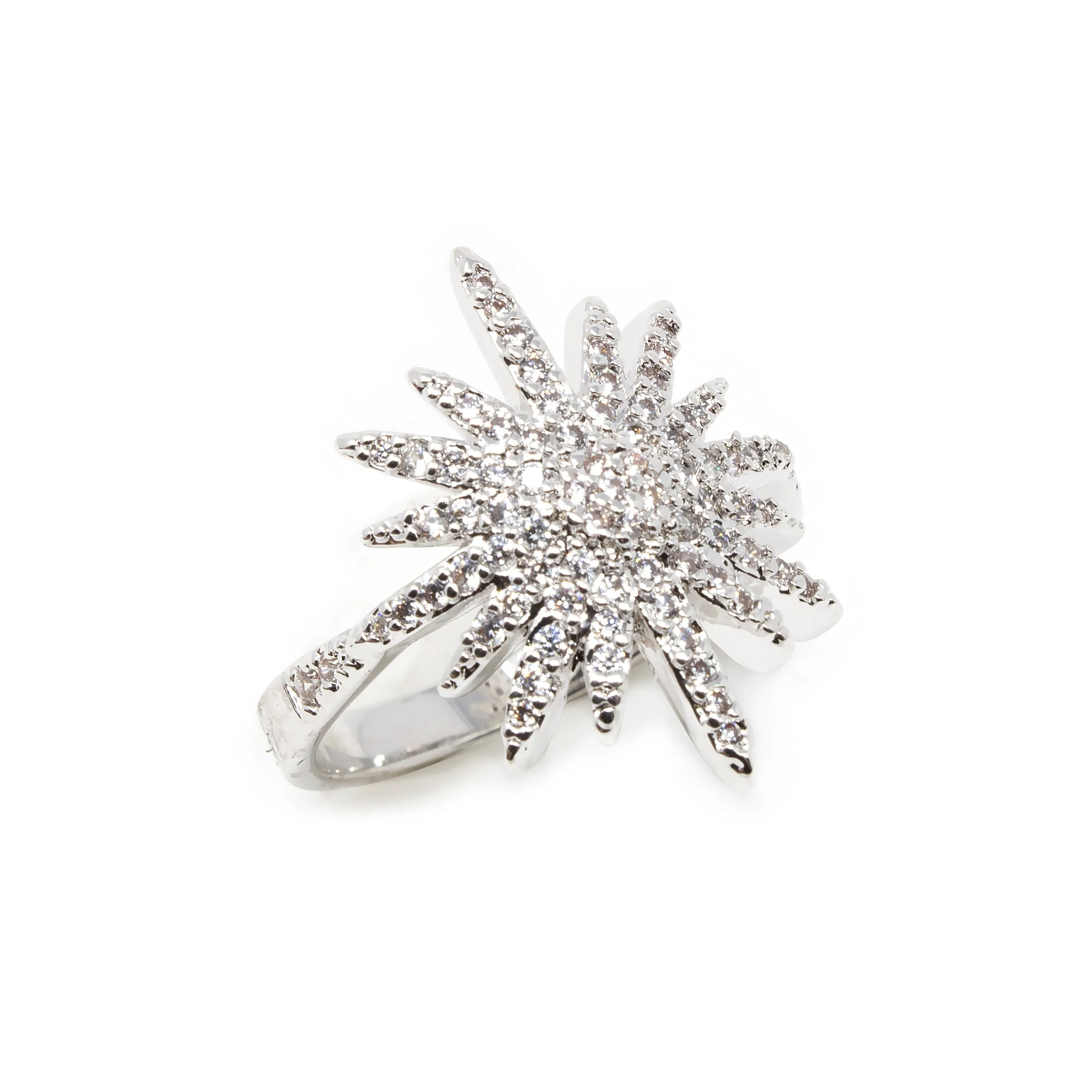 Rhodium Plated Bright Star Pave Ring